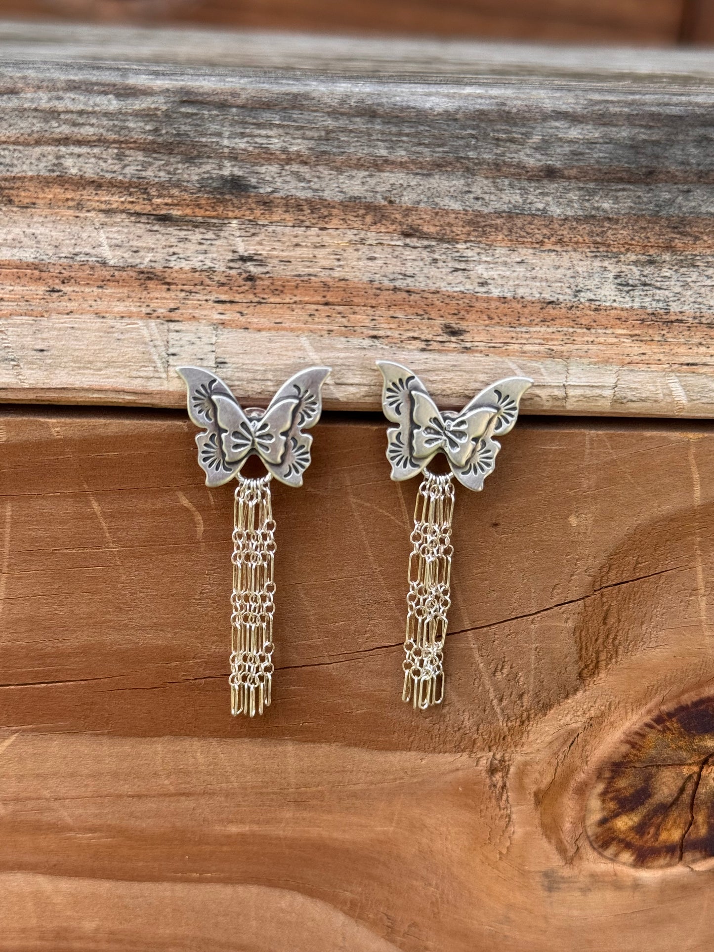 Silver Butterfly Chain Earrings